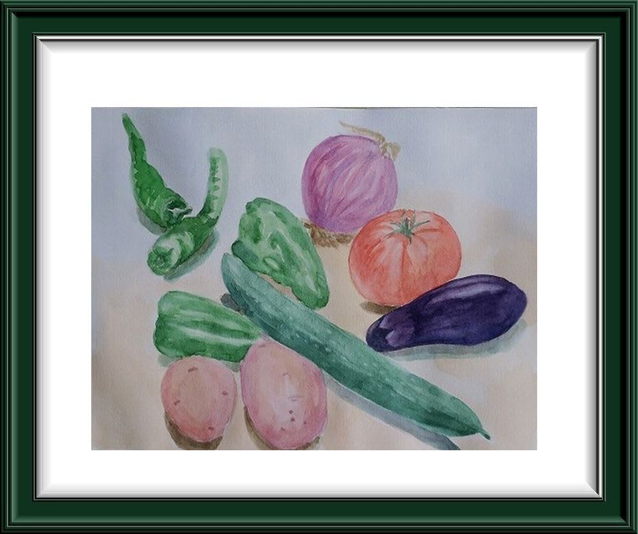 夏野菜を水彩で描く 読書 水彩画