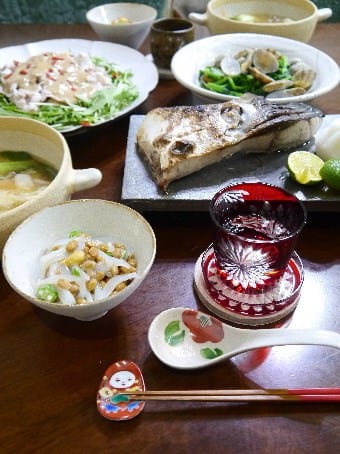 豚しゃぶの梅ごまだれとワラサのカマ焼き 今日も いただきます