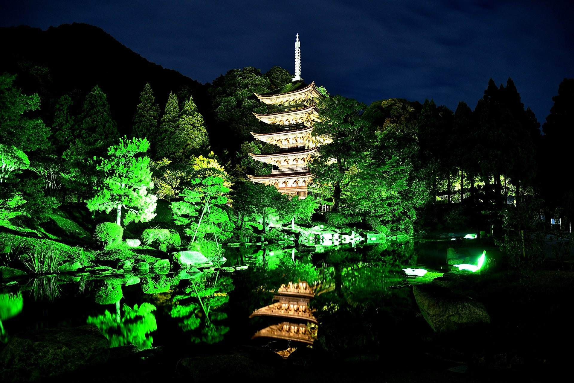 保寧山 瑠璃光寺五重塔ライトアップ 私と桃里麻鈴のしあわせ色