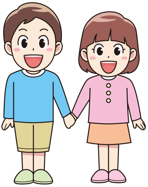 手をつなぐ笑顔の男の子と女の子 無料イラスト素材 イラスト素材図鑑