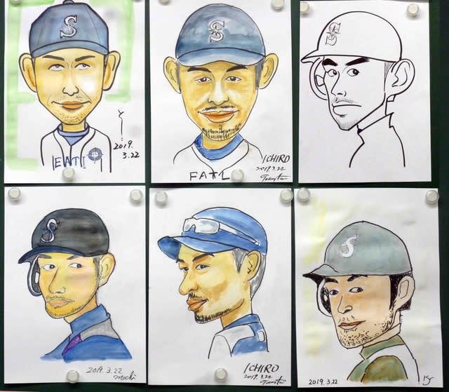 イチローの引退で 新旧イチロー似顔絵 まゆみの似顔絵たまてばこ