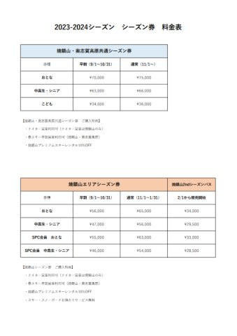 志賀高原焼額山スキー場の2024シーズン券の情報が出たよ