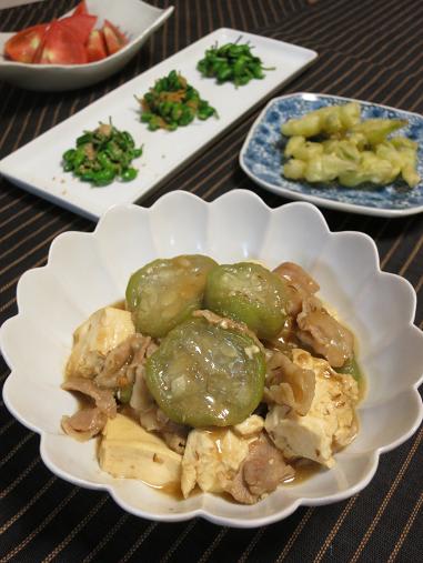 ナーベラー へちま の味噌炒め 島ラッキョウの天ぷらと大豆若葉 小太郎のまんぷく日記