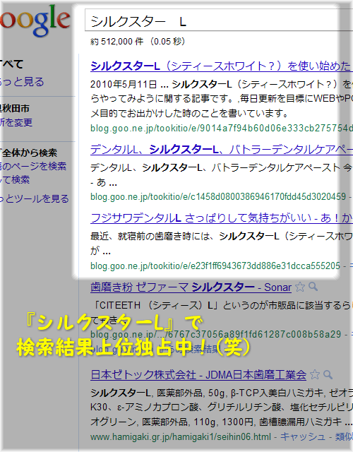 シルクスターLで検索結果上位独占中(笑)