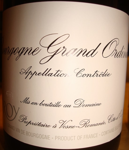 Bourgogne Grand Ordinaire Rouge Domaine Leroy 2011 - 個人的ワイン ...