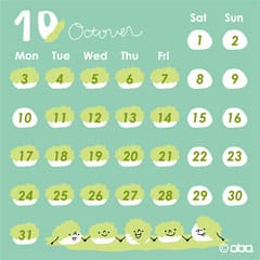 ずんだ餅カレンダー 10月 Obablo Illustration A