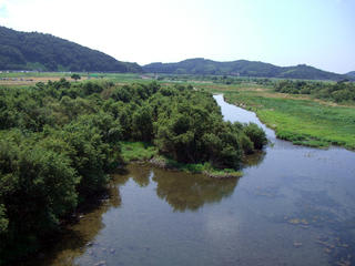 旧川辺橋より高梁川下流を望む