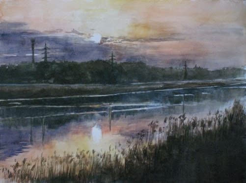日の出― 印旛沼にて F(4) - 水彩画を友として ： 旧退職おじさんの 