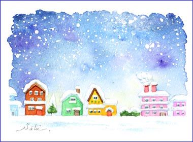 雪の街 おさんぽスケッチ にじいろアトリエ 水彩 色鉛筆イラスト スケッチ