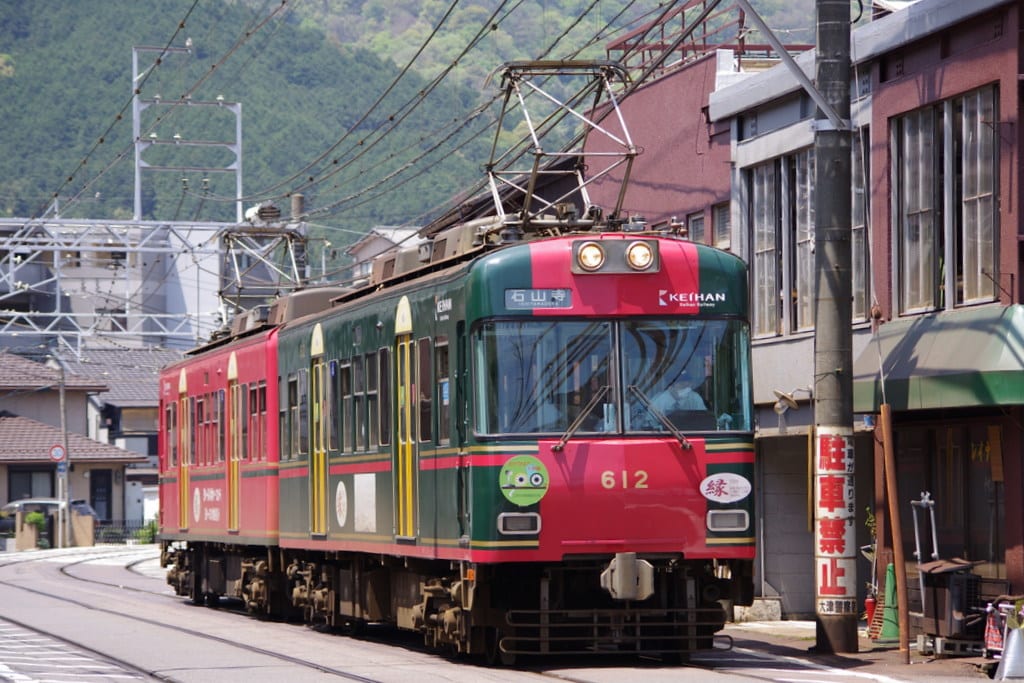 京阪600形坂本ケーブル塗色車大津線開業100周年記念ヘッドマーク付