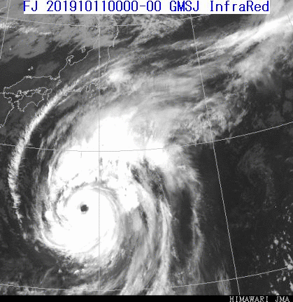 2019 10/11夜版 凶暴超大型台風19号赤外衛星写真・降雨レーダ等