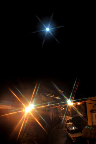 月と街灯をフィルターを通して撮る Photo Frame
