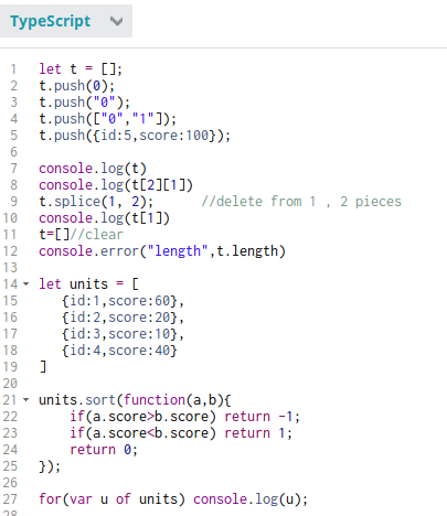 Typescriptで配列を使う 定義 追加 取得 削除 長さ ソート ループ パーソナルブログメモリ