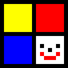 正方形の中に赤色・黄色・青色と顔が描いてあるイラスト