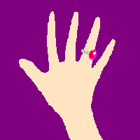 ピンク色の石がついた指輪をした女性の右手のイラスト