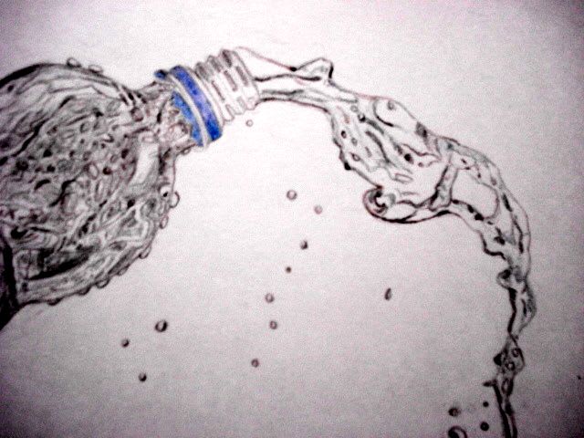 色鉛筆画１０３ ペットボトルと水 一期一会の想いを込めて
