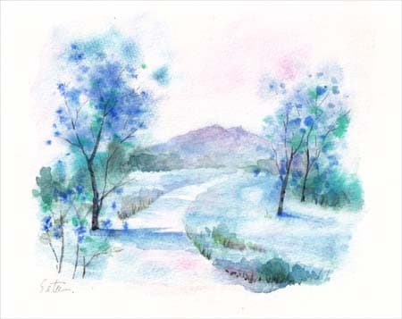 筑波山 青い風景 おさんぽスケッチ にじいろアトリエ 水彩 色鉛筆イラスト スケッチ