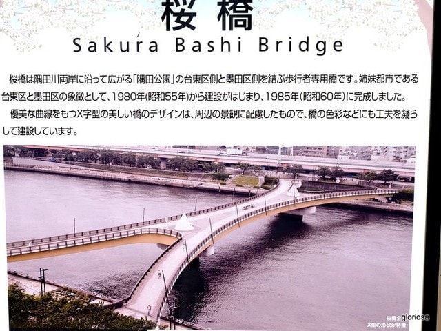 隅田川 隅田川唯一の歩道橋 桜橋には二羽のツルが飛んでいる 新イタリアの誘惑