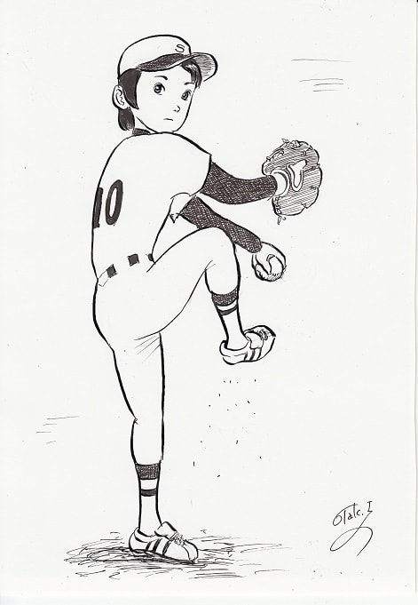 女子野球マンガイラスト ２４ Baseball Girl Illustration 24 スケッチ貯金箱
