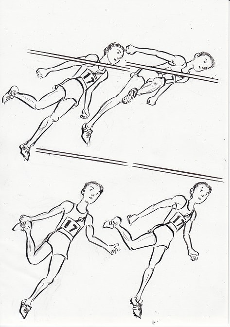 走り高跳び 正面跳び はさみ跳び High Jump Scissors Technique Successive Illustrations スケッチ貯金箱