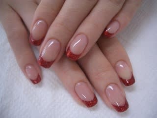 赤ラメフレンチ Ribbon Nail