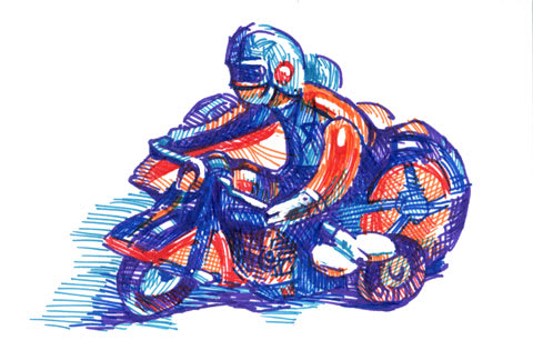 ブリキのバイク 油性ペンでのイラスト お絵描き日記 イラストレーター照井正邦