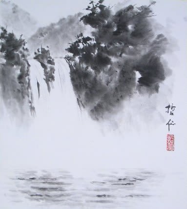 二つの滝(水墨画) - 哲仙の水墨画 二つの滝(水墨画) - 哲仙の水墨画