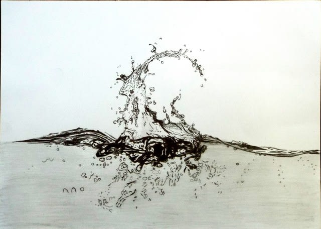 水の躍動」 鉛筆画 A4サイズ モーリの切り絵を楽しむ！！