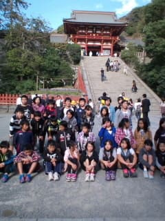 石段の前で記念撮影 修学旅行レポート 石段の前で記念撮影 修学旅行レポート