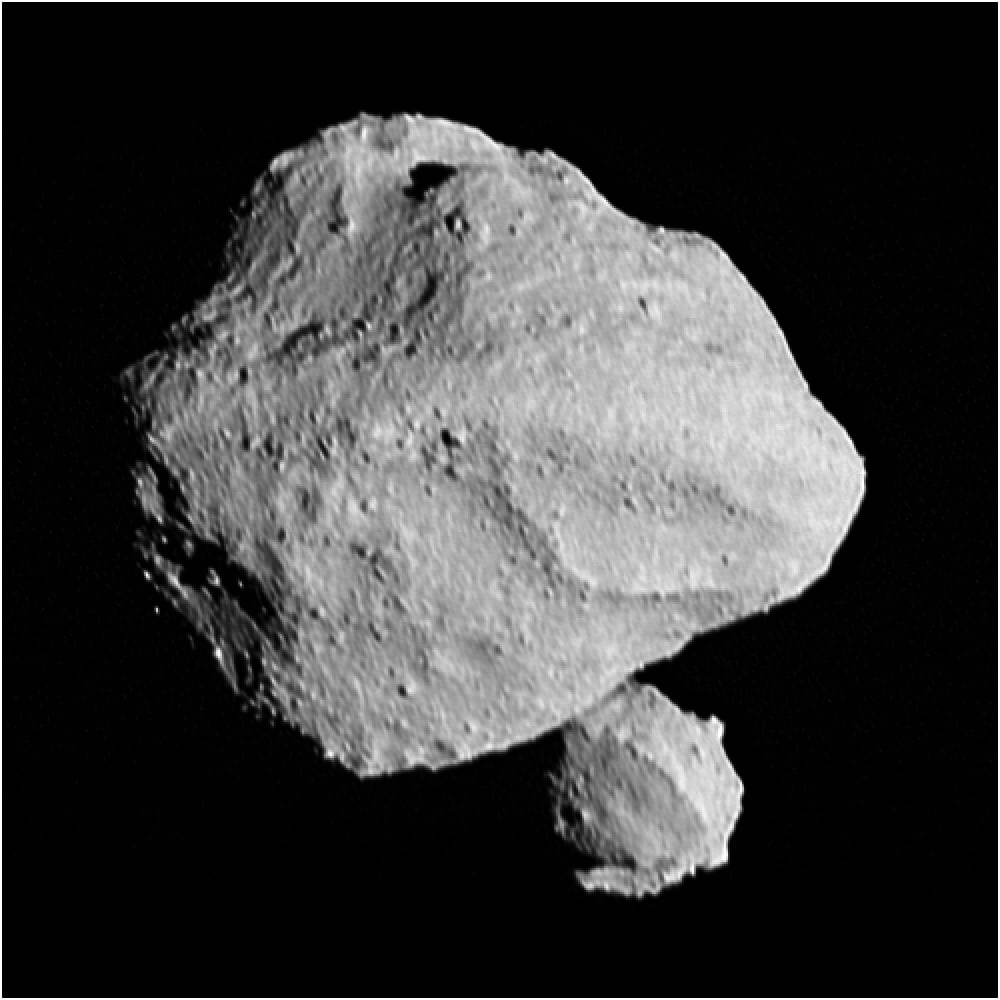 図1．主星の小惑星ディンキネシュと、その衛星セラム（画像右下の小さな天体）。（Credit: NASA, Goddard, SwRI, Johns Hopkins APL & NOIRLab）