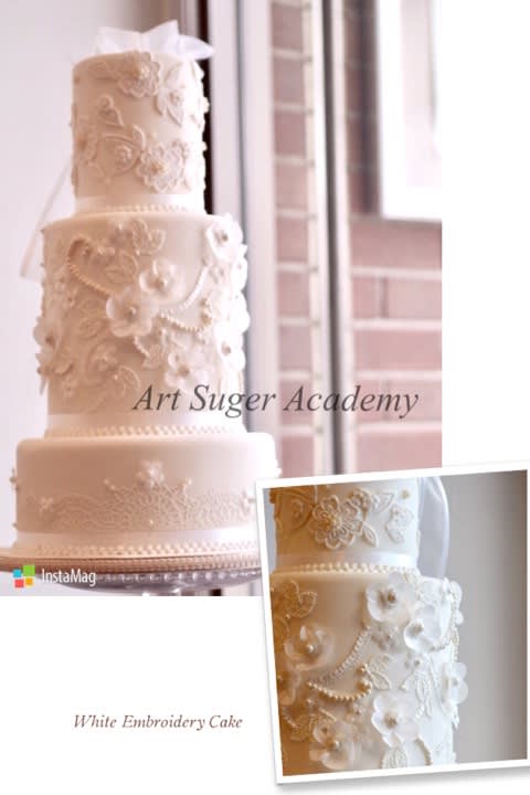 White Embroidery Wedding Cake 静岡 ウィルトン公認教室 ウィルトンクラス静岡 Wilton Class Shizuoka