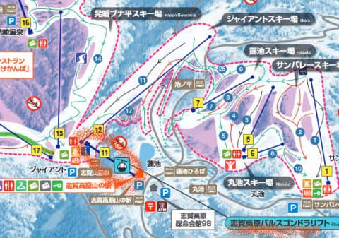 志賀高原スキー場，中央エリアのゲレンデマップが2021シーズン版になっ 