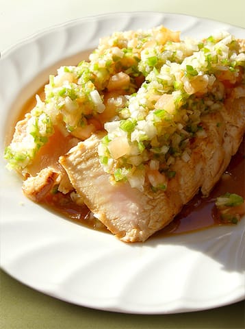 びんちょうまぐろステーキ サルサソース 魚介を美味しく食べるレシピ