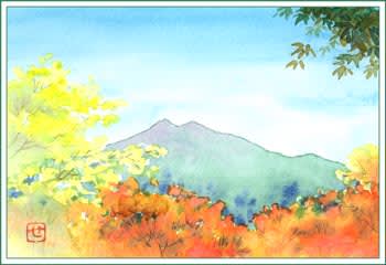 筑波山の紅葉 おさんぽスケッチ にじいろアトリエ 水彩 色鉛筆イラスト スケッチ