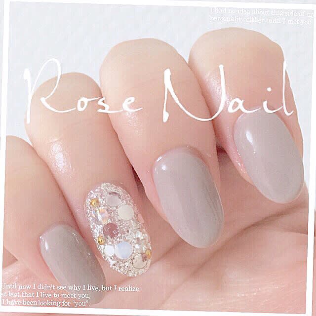 グレージュワンカラービジューネイル Rose Nail ローズネイル