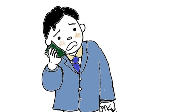 あるお父さんの一日 電話で連絡します スーザンの日本語教育 手描きイラスト