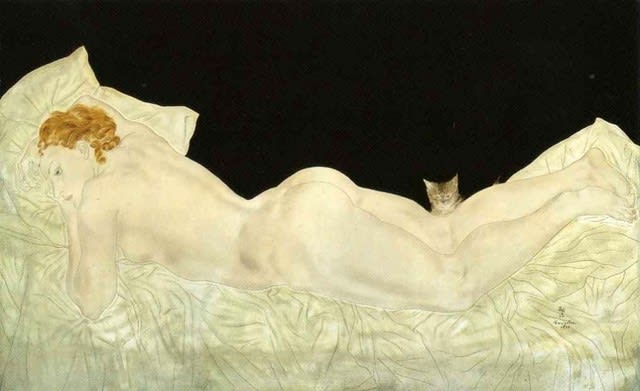 レオナール・フジタ「横たわる裸婦と猫」