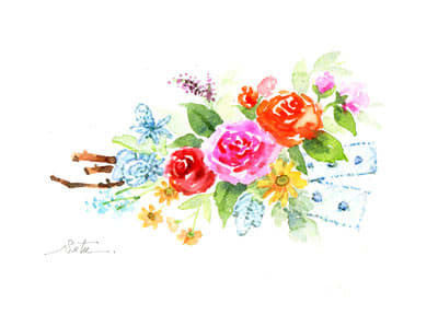 花束 おさんぽスケッチ にじいろアトリエ 水彩 色鉛筆イラスト スケッチ