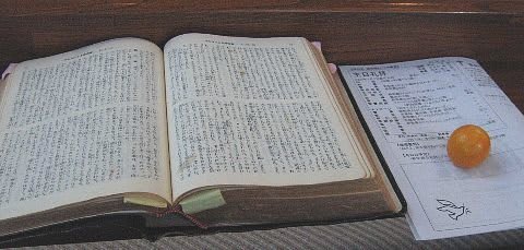 聖書、週報とキンカンの実