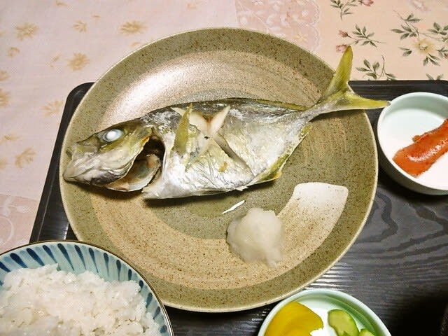 朝の焼き魚定食 ベイケン カイワリ の塩焼き 18年5月2日 マース 塩 のブログ