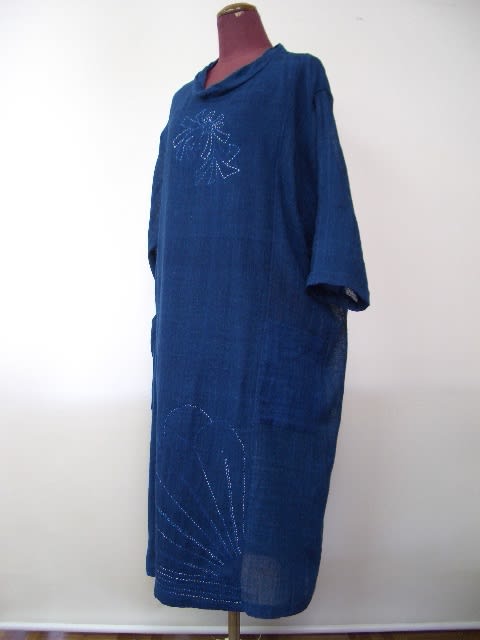 柔らかな綿麻の藍染めワンピース 福井工芸 洋服お直し隊 着物 帯の甦らせ隊