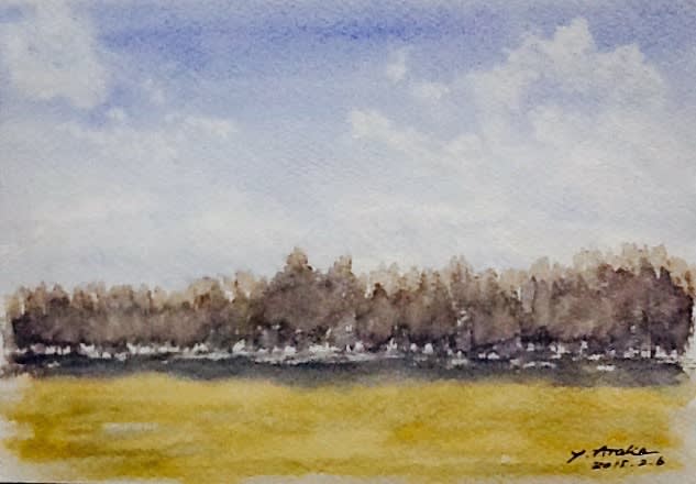 原っぱと青空……昭和記念公園 - 山の隠居 気ままに水彩スケッチ