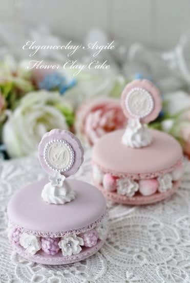 マカロンケーキ ピンクとパープル 花々の夢 大阪 八尾のクレイアート教室eleganceclay Argile