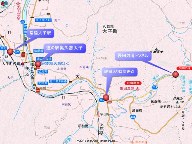 袋田の滝への地図