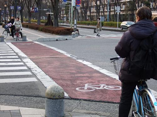 横断歩道を渡ろうとしている自転車