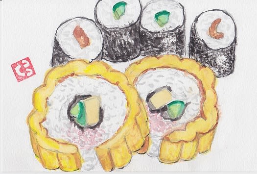伊達巻と海苔巻のお寿司 を描きました 絵手紙 Can Do