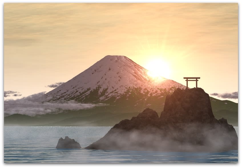 鳥居のある風景 富士山 日の出幻想 日々平穏